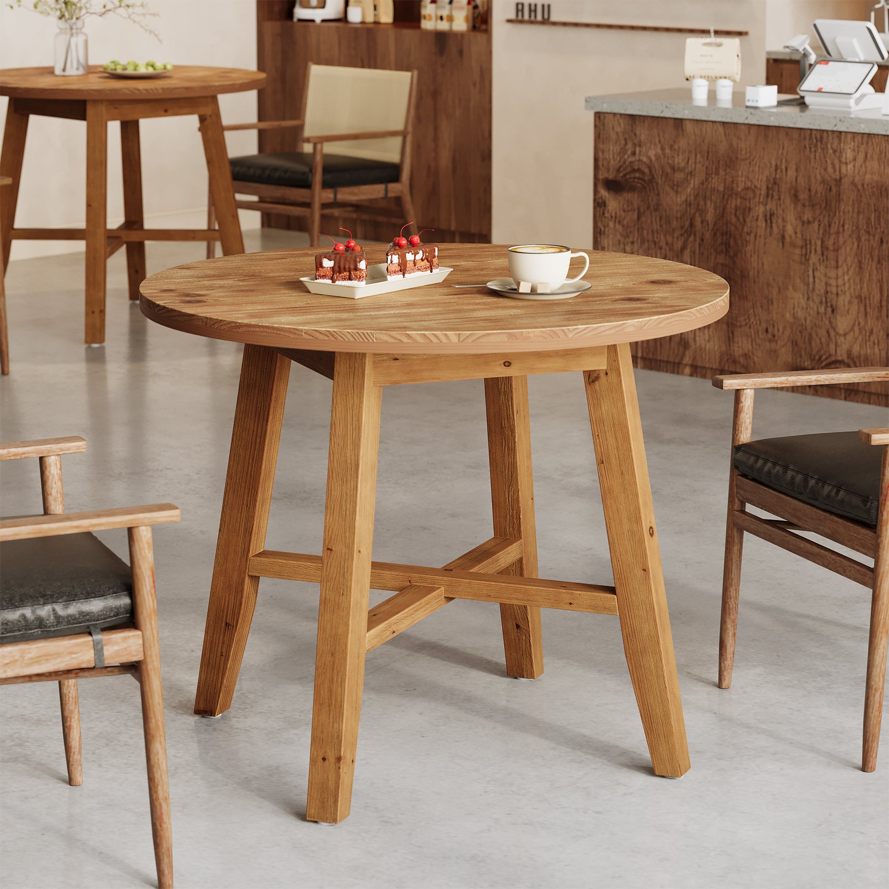 31.5 Inch Solid Wood Round Dining Table for 2–4, Farmhouse Small Kitchen Table for Small Spaces