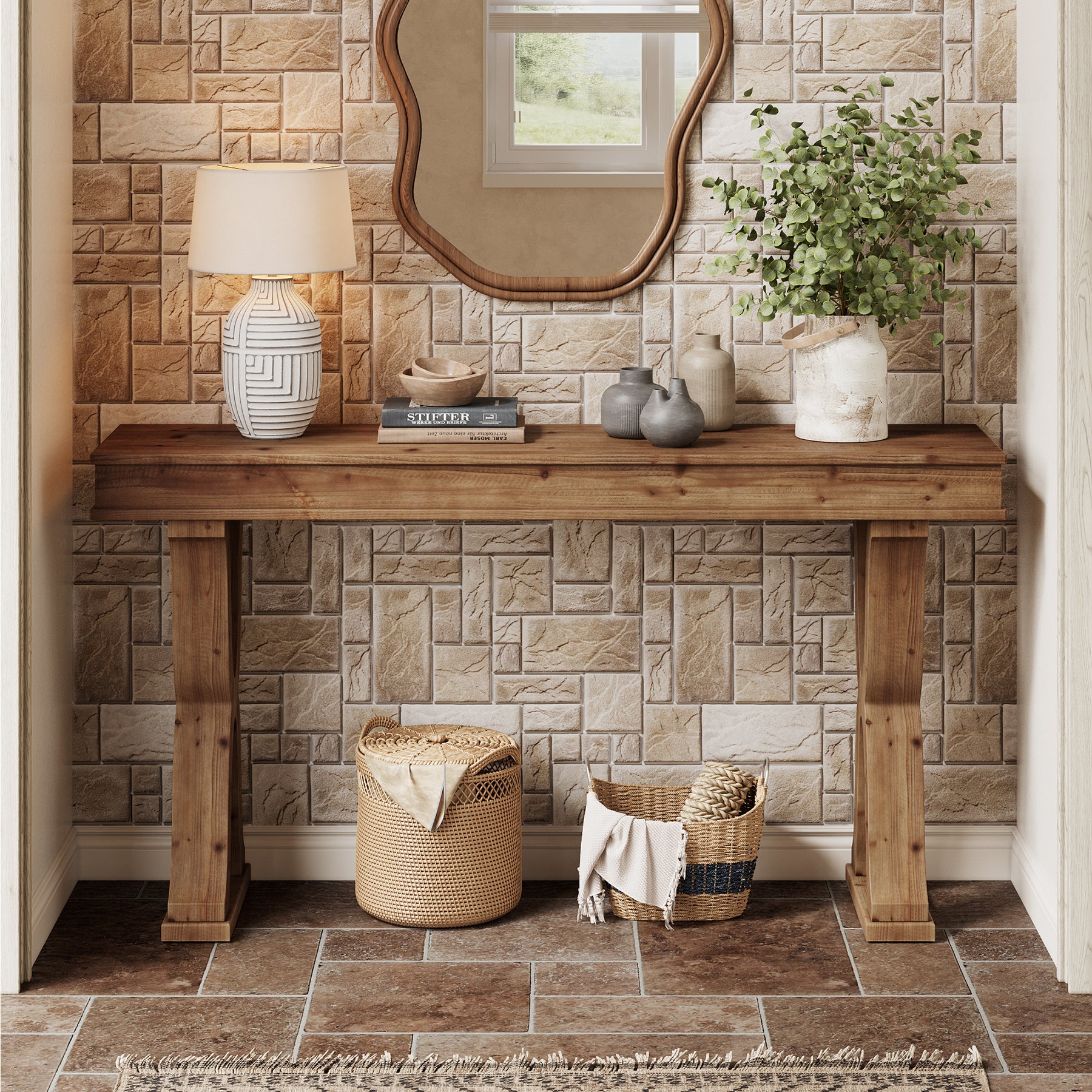 63 Inch Solid Wood Console Table, Farmhouse Narrow Entryway Sofa Table