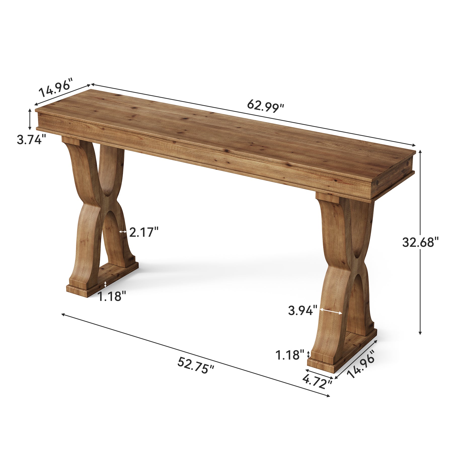 63 Inch Solid Wood Console Table, Farmhouse Narrow Entryway Sofa Table