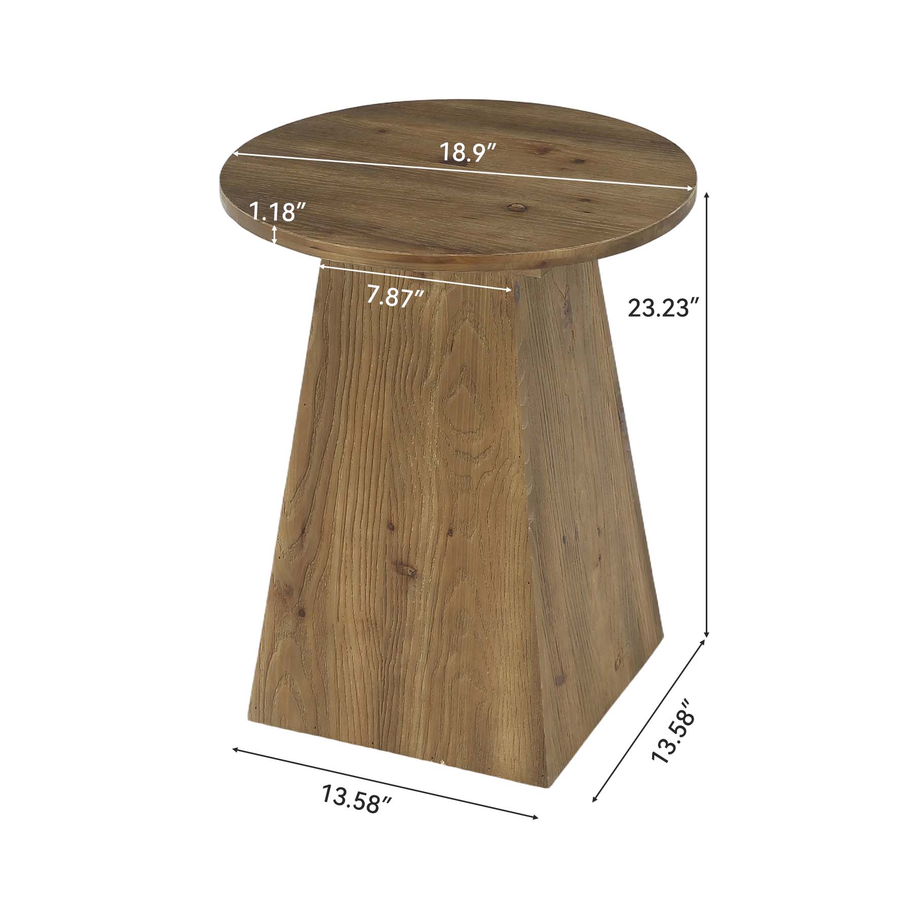 Tribesigns 18.9-Inch Round Solid Wood End Table with Trapezoid Base