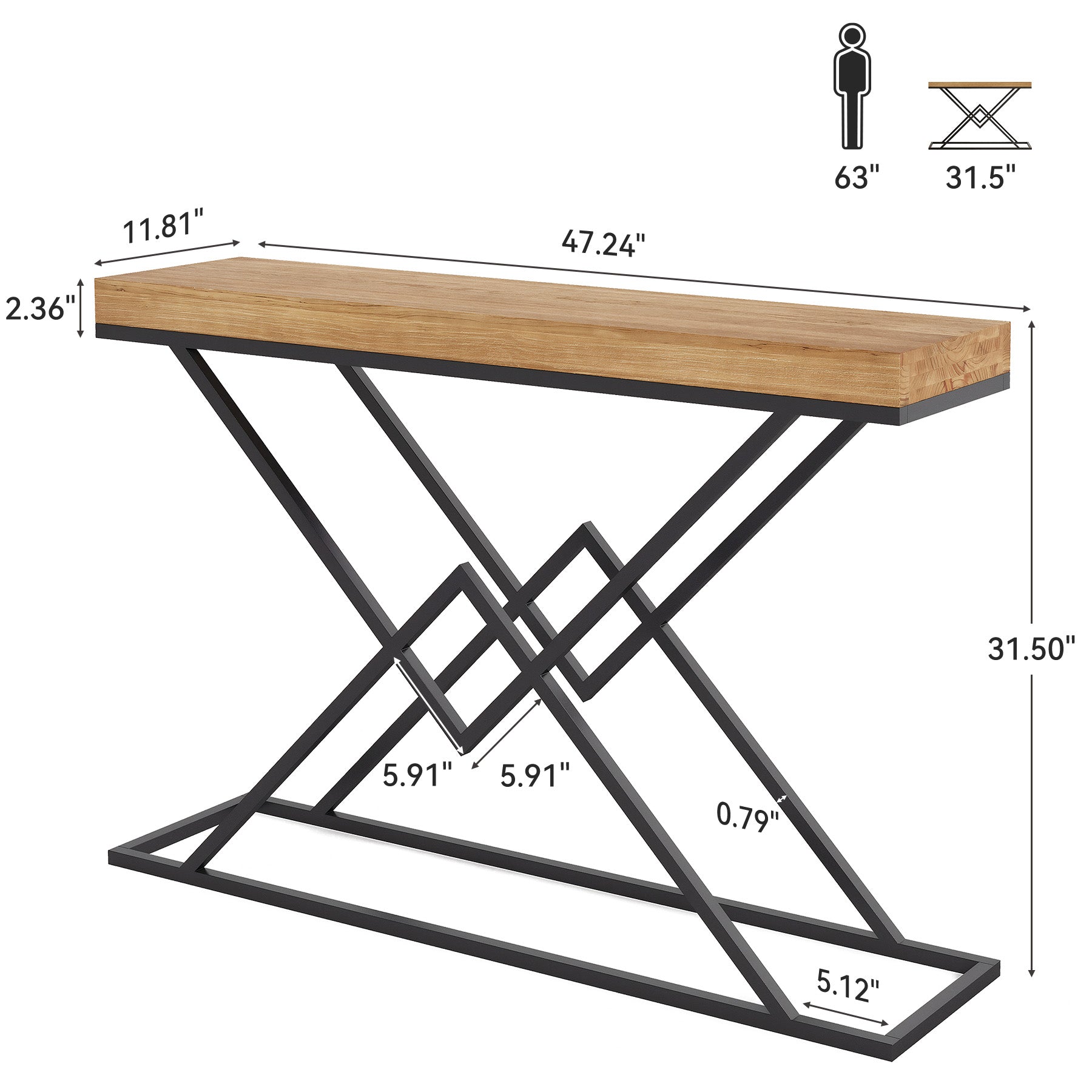 Tribesigns 47.2-Inch Industrial Console Table, Entryway Hallway Table with Geometric Metal Frame for Living Room and Entrance