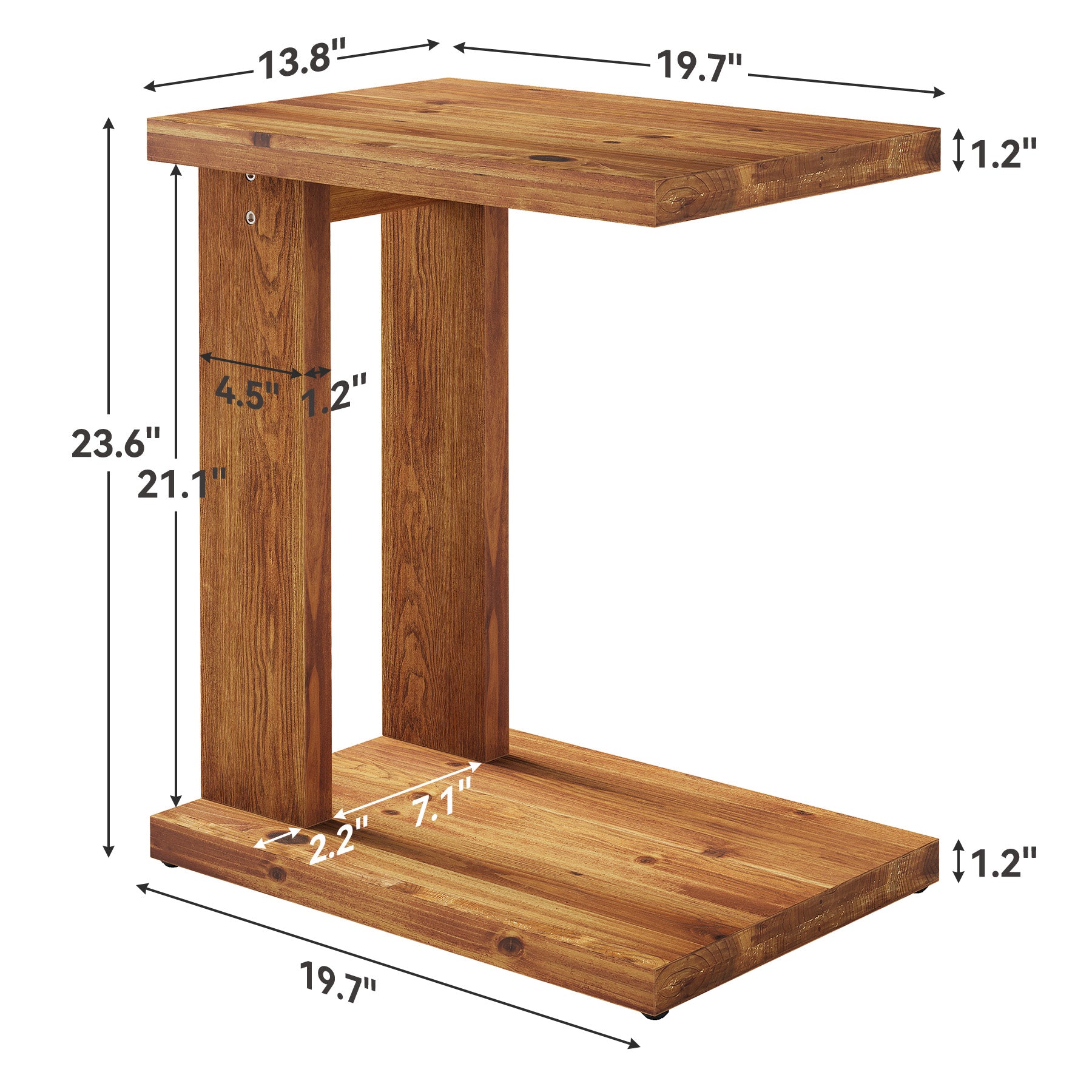 Tribesigns 23.6" C-Shaped End Table, Solid Wood 2-Tier Side Table for Sofa and Living Room