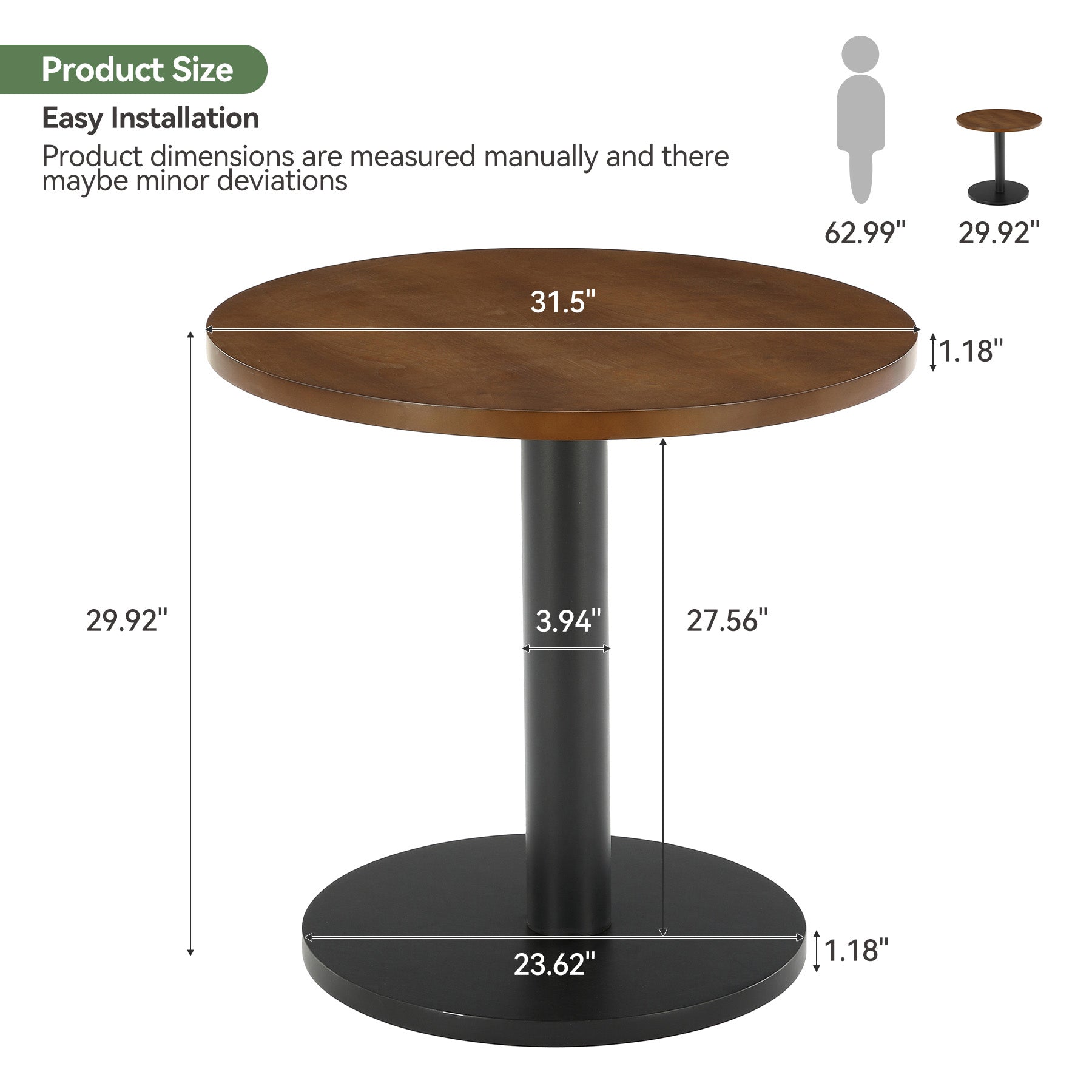 Tribesigns 31.5-Inch Round Dining Table with Black Metal Pedestal Base, Small Kitchen Table for 2-4 People in Dining Room