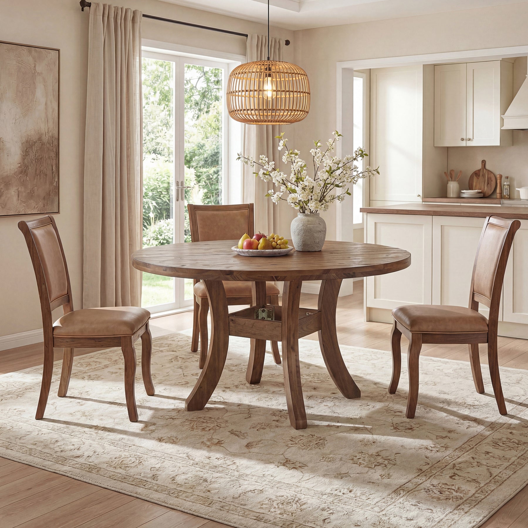 Tribesigns 47" Round Dining Table, Solid Wood Farmhouse Kitchen Table for 4-6 with Curved Legs
