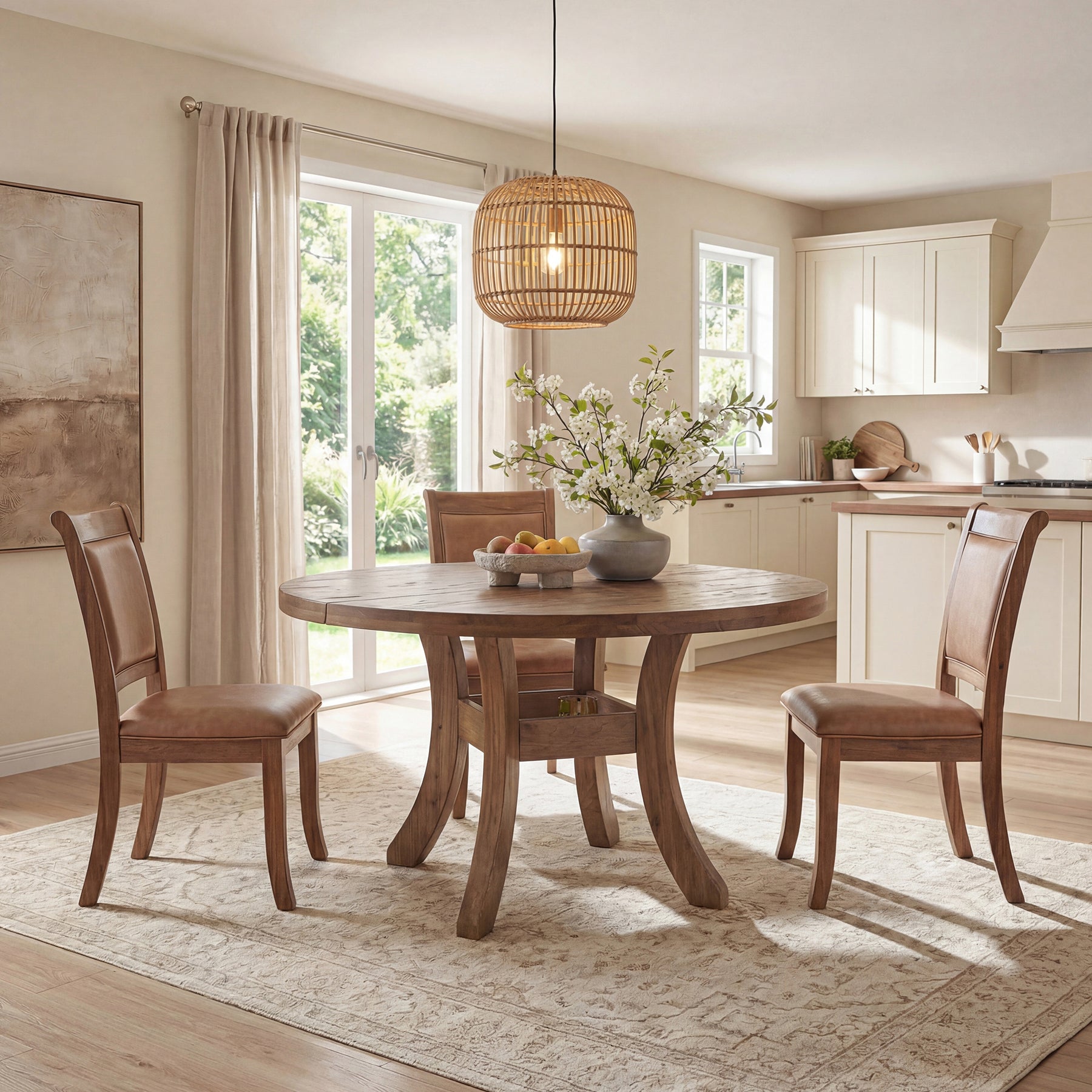 Tribesigns 47" Round Dining Table, Solid Wood Farmhouse Kitchen Table for 4-6 with Curved Legs