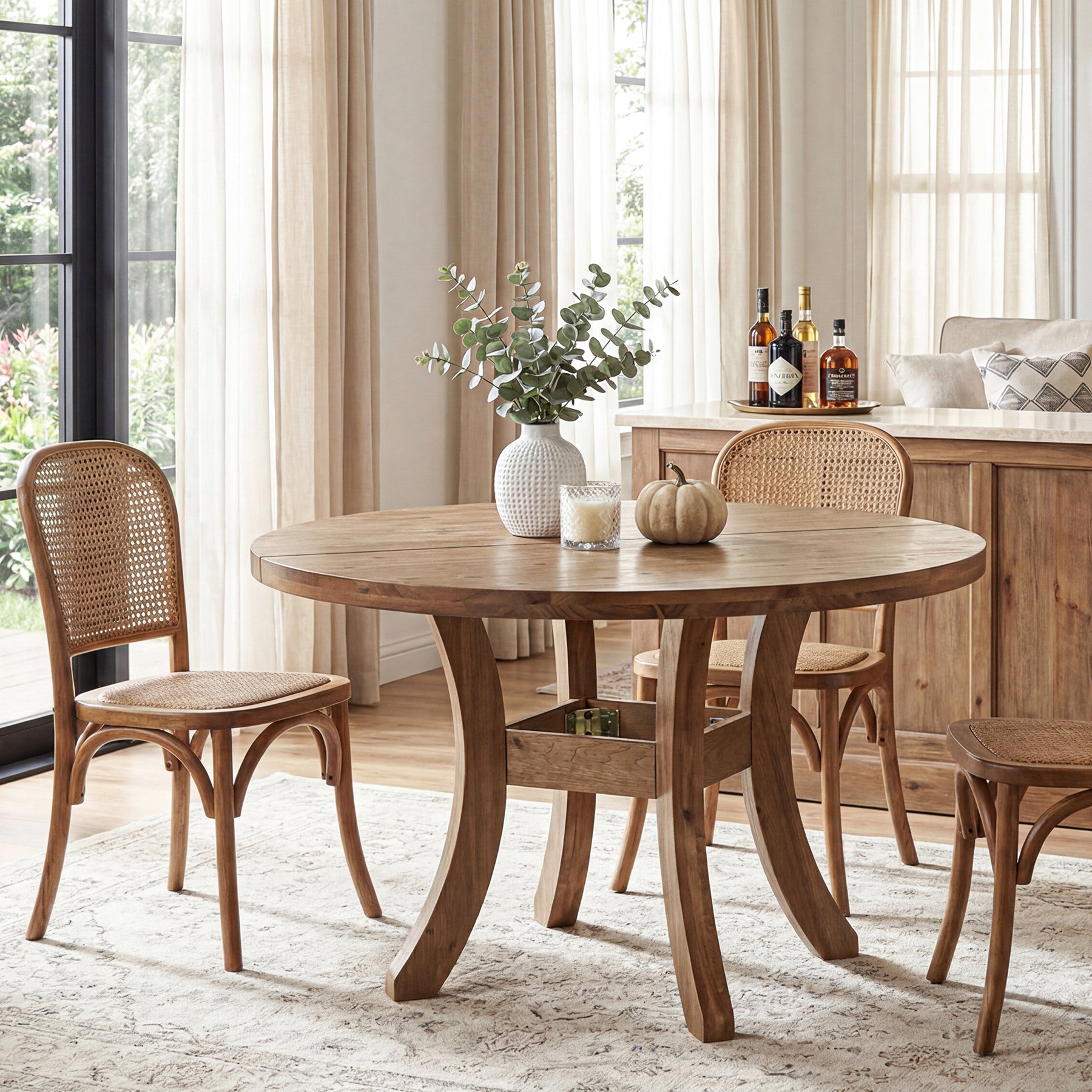 Tribesigns 47" Round Dining Table, Solid Wood Farmhouse Kitchen Table for 4-6 with Curved Legs