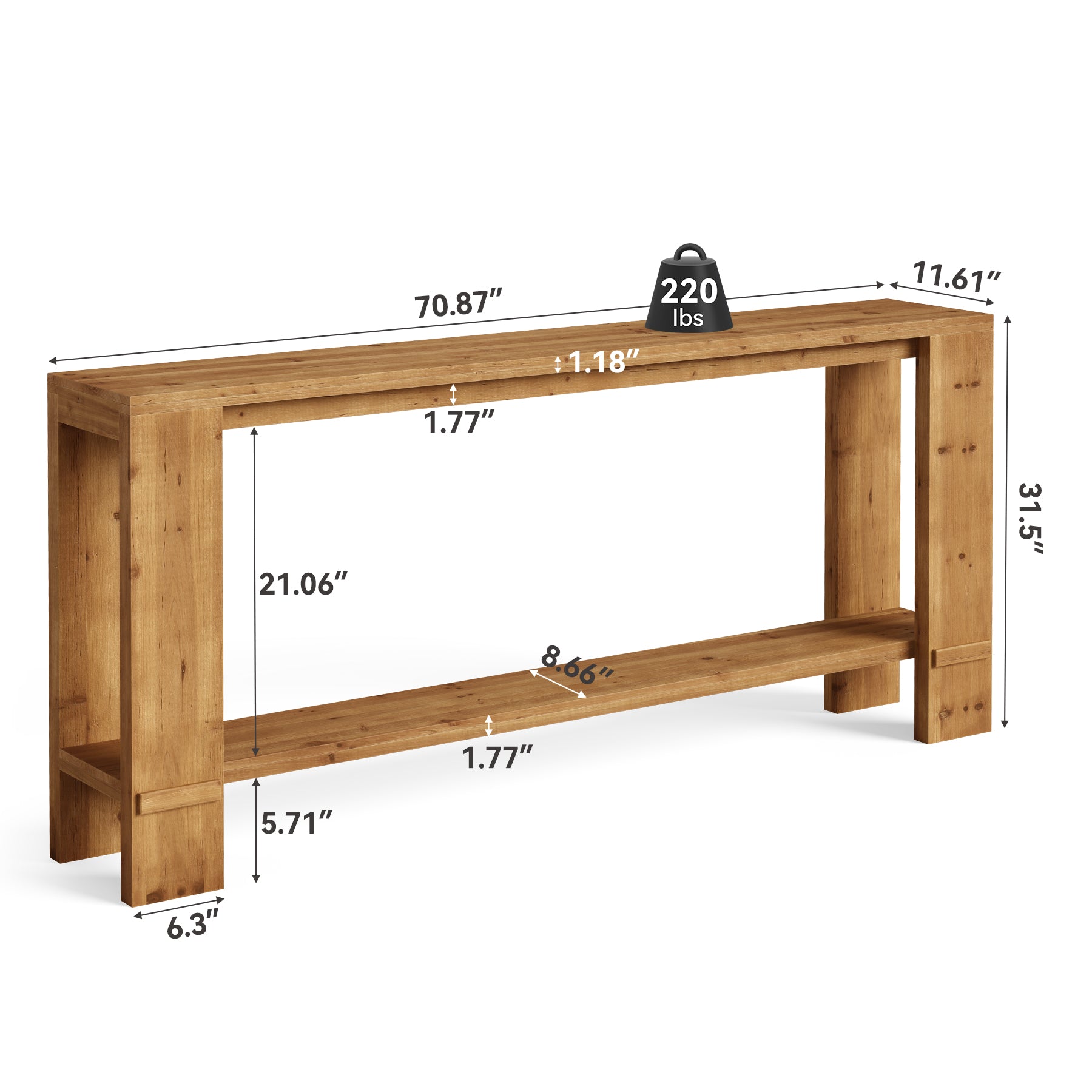 Tribesigns 70.9-Inch Solid Wood Console Table, 2-Tier Hallway Table