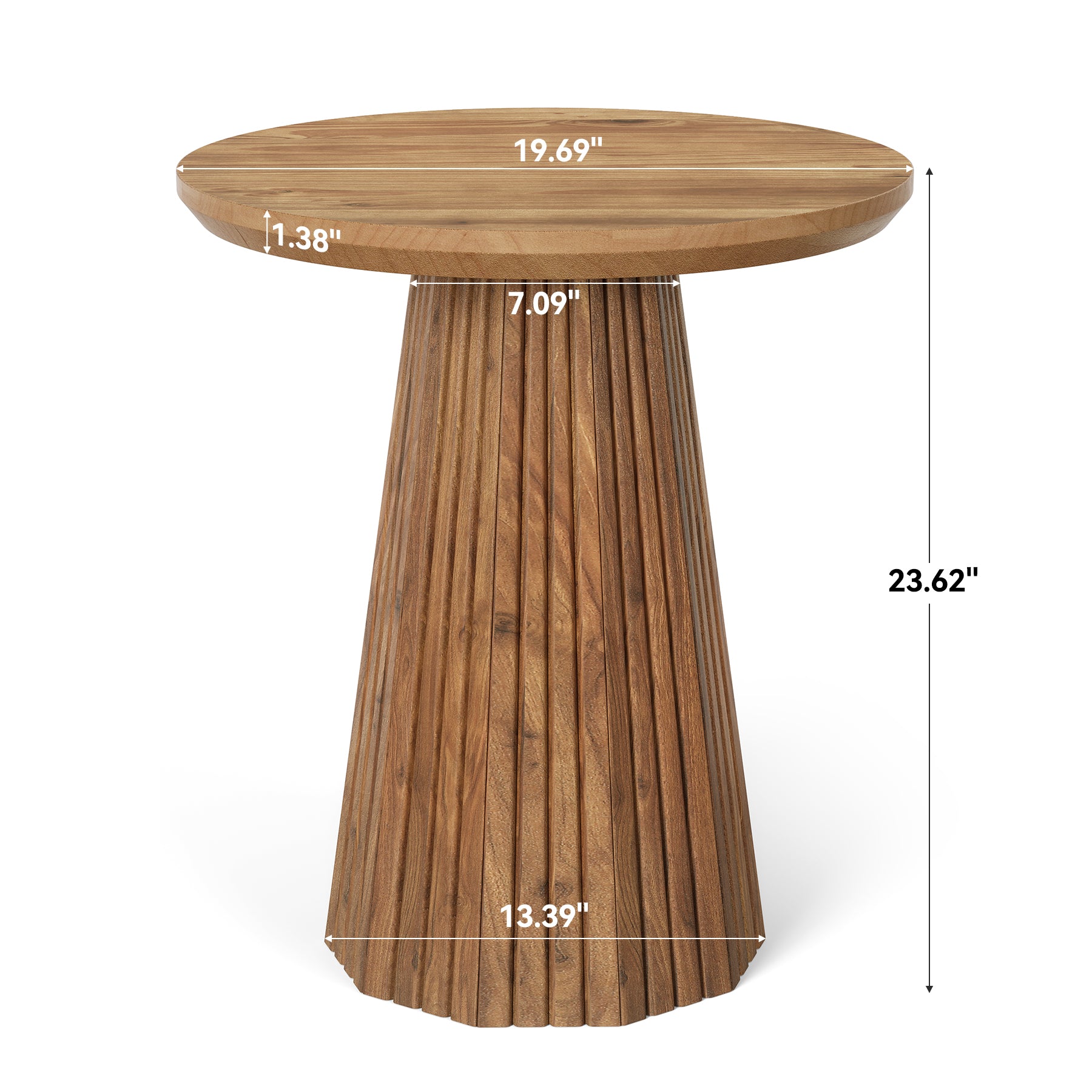 Tribesigns 19.7-Inch Solid Wood End Table with Fluted Base, Small Round Side Table for Small Spaces
