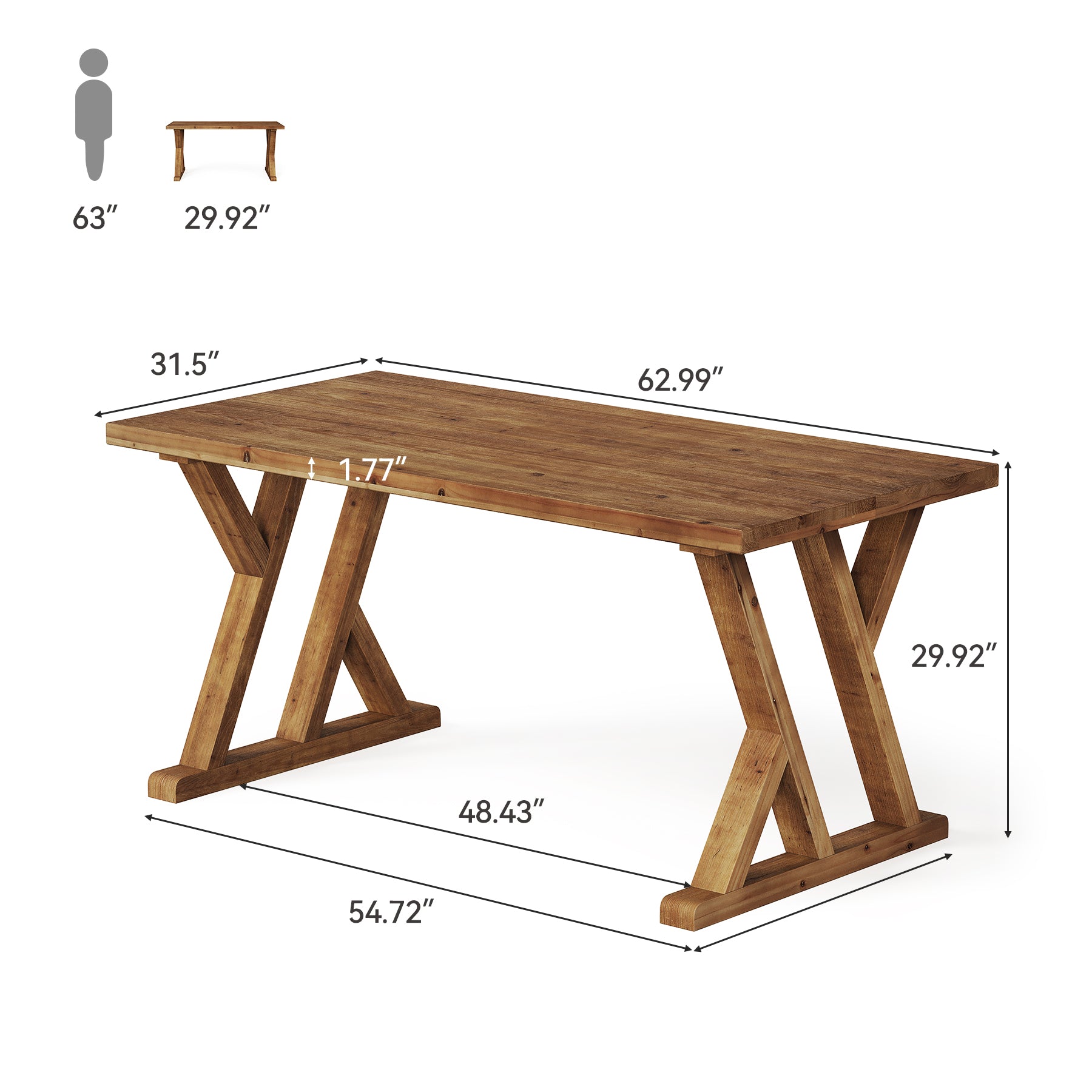 Tribesigns 63-Inch Solid Wood Executive Desk with X-Shaped Legs, Large Farmhouse Computer Desk for Home Office