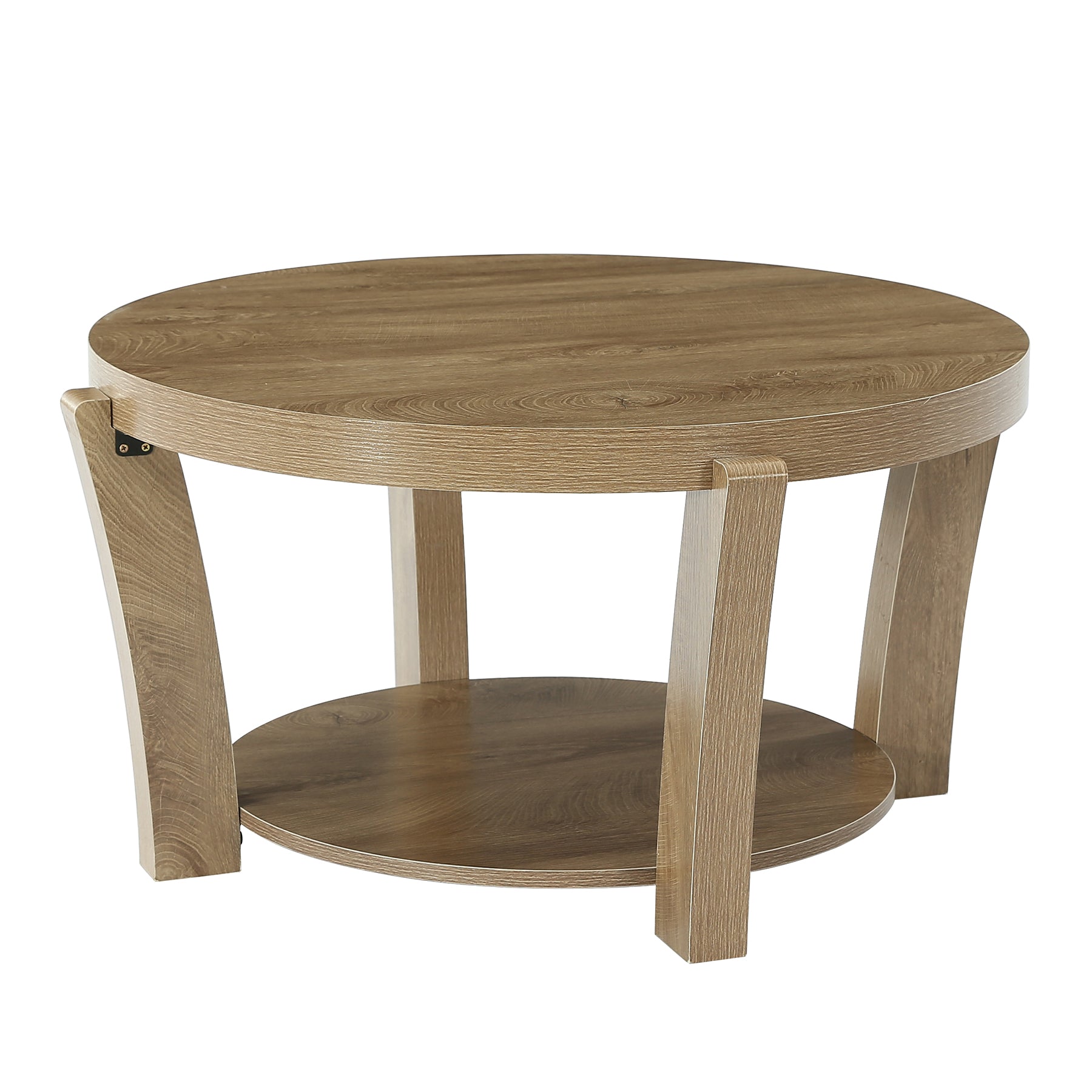 31.5-Inch Round Coffee Table with 2-Tier Open Storage, Farmhouse Wooden Center Table for Living Room