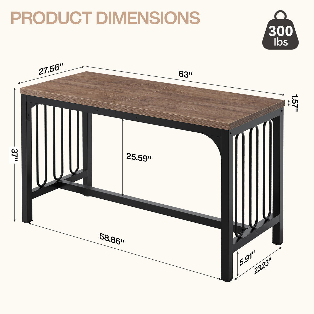 Tribesigns 63" Bar Table with Metal Crossbar Support, Industrial Counter Height Table for Home Bar