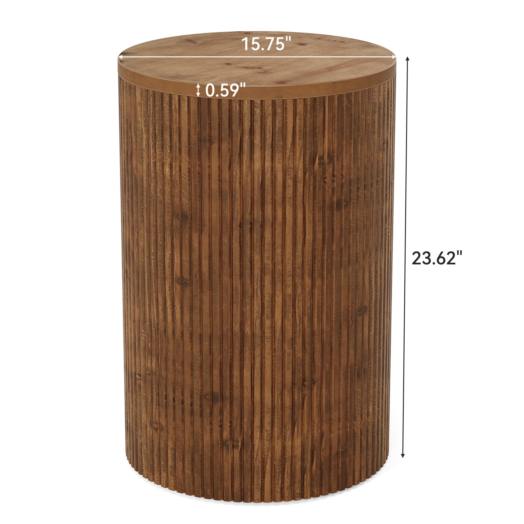 Tribesigns Solid Wood Round Side Table with Fluted Design and 4 Wheels, No-Assembly End Table with Storage for Living Room Bedroom and Small Spaces