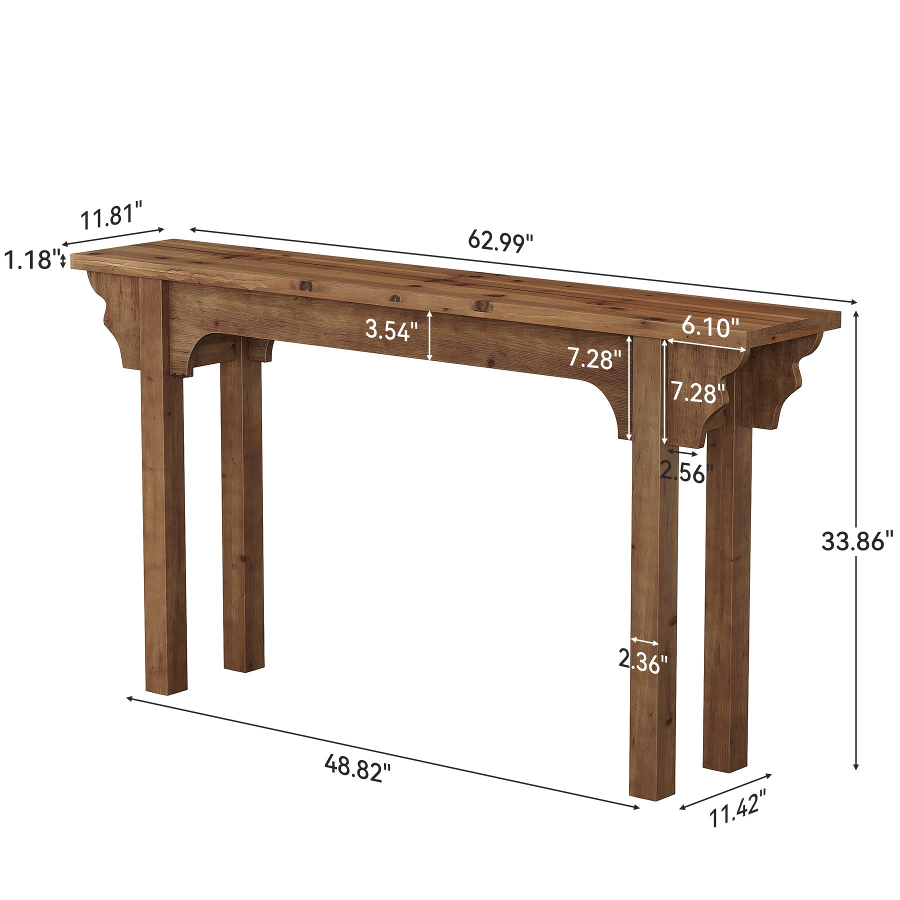 Tribesigns 63-Inch Solid Wood Console Table with Unique Side Design, Farmhouse Narrow Sofa Table for Entryway