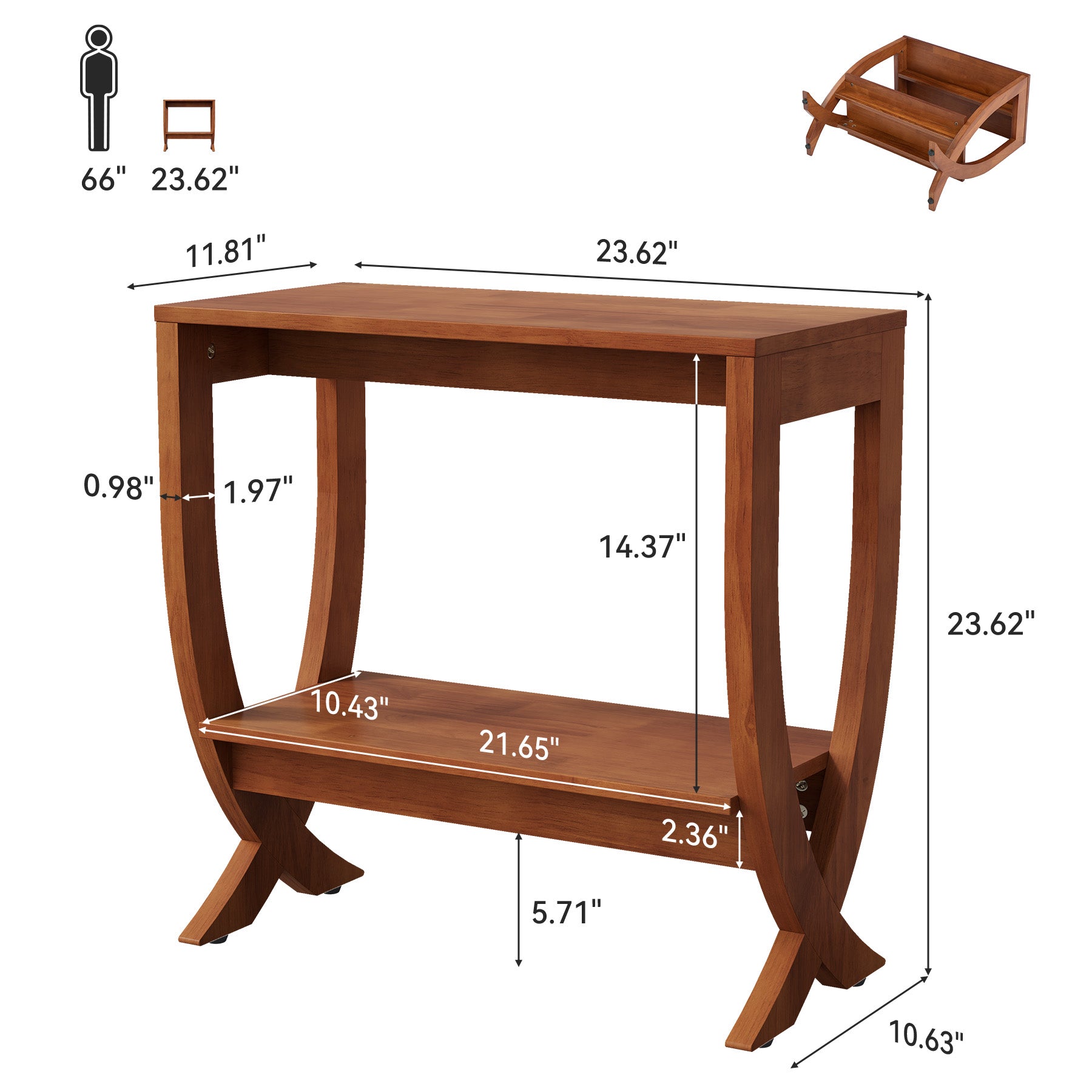 Tribesigns 23.62" Small Solid Wood Side Table with Arched Legs, 2-Tier End Table for Sofa Side