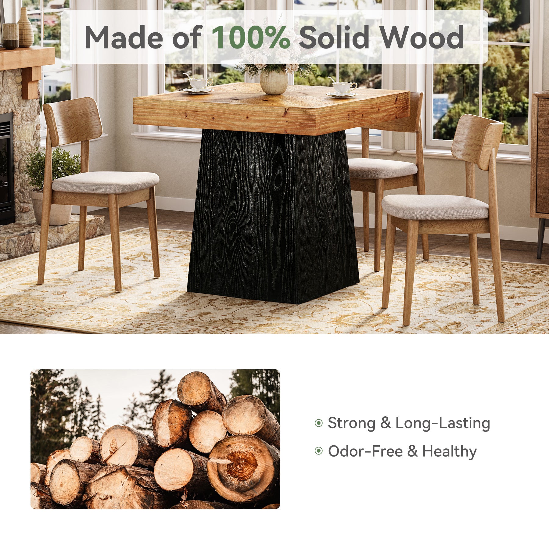 Tribesigns 31.5" Solid Wood Dining Table, Square Farmhouse Table for 2-4