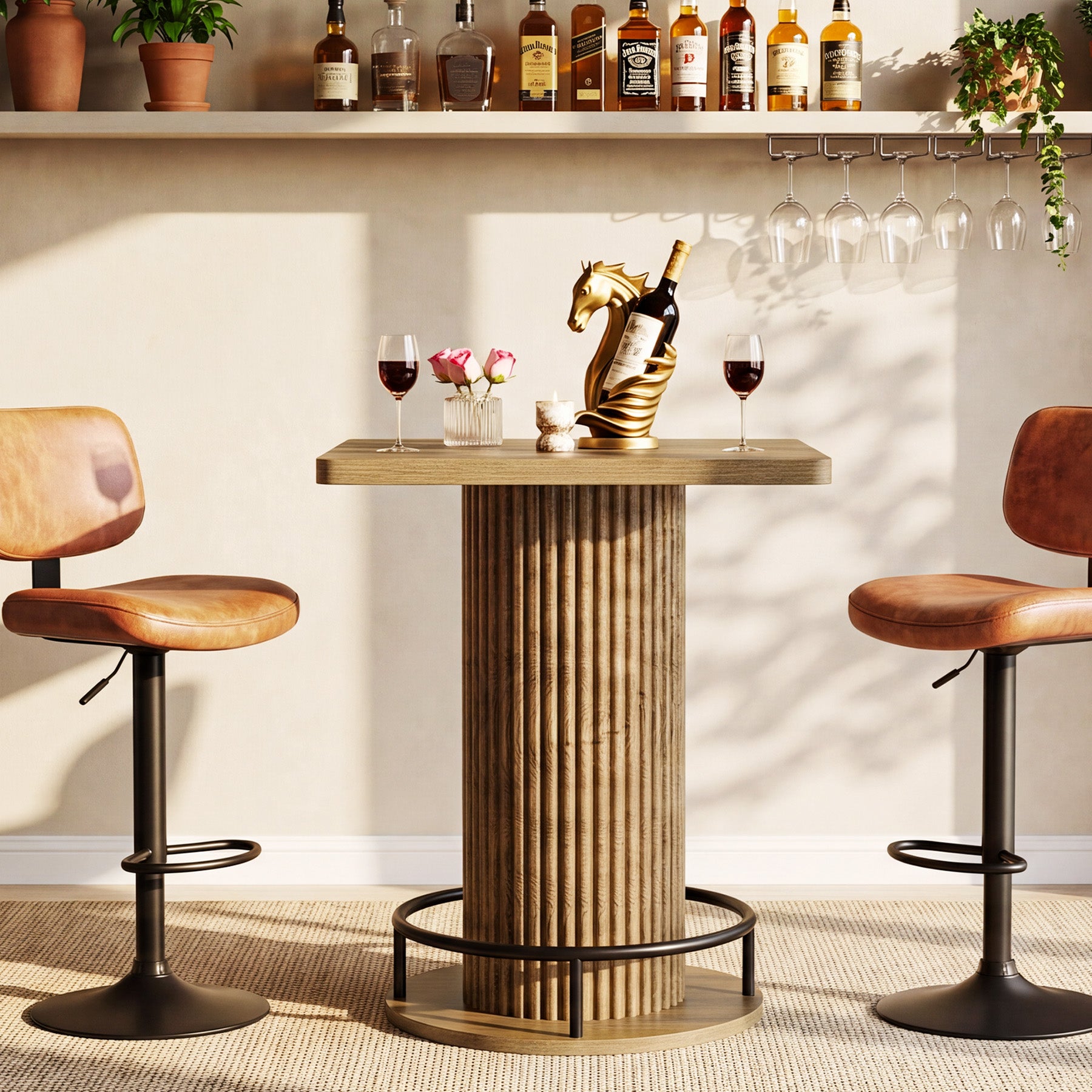 Tribesigns 39-Inch Square Bar Table, Wooden Bistro Table with Footrest for Kitchen and Cafe