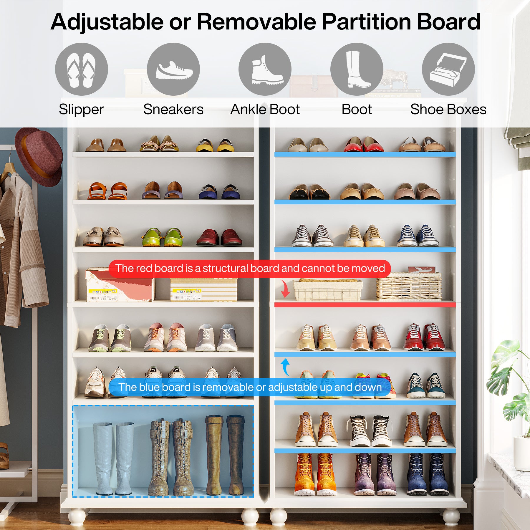 Tribesigns 69-Inch Tall Shoe Storage Cabinet with LED Lighting and Solid Wood Legs, 28-Inch Wide 30-Pair Shoe Rack Organizer