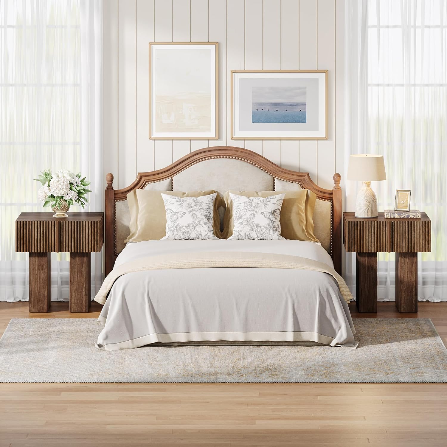 18" Fluted Nightstand - Modern Wooden Bedside Table w/Storage Drawer