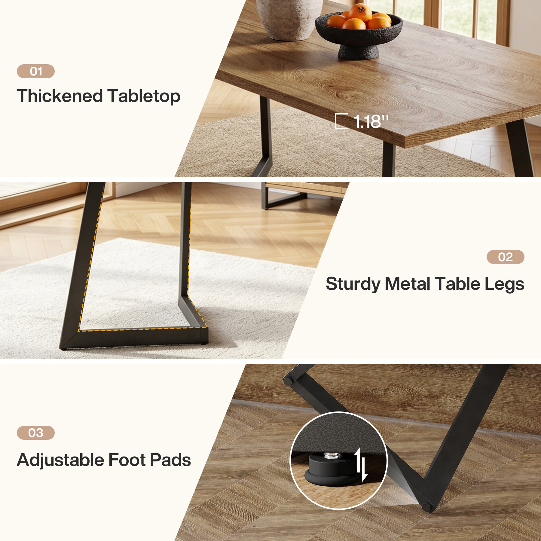 Tribesigns 62.2-Inch Rectangular Dining Table for 6 with Metal Legs, Farmhouse Kitchen Table for Dining Room and Small Spaces (Only Table)