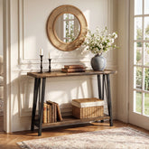 Tribesigns 41.3" Live Edge Solid Wood Console Table with 2-Tier Storage, Industrial Sofa Table for Hallway 3