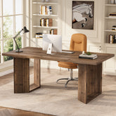 Tribesigns 63-Inch Solid Wood Executive Desk, Farmhouse Office Desk with U-Legs for Home Office 3