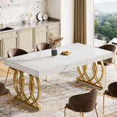 Tribesigns 63-Inch Modern Dining Table for 4-6 People, Faux Marble Kitchen Table with Gold Legs 3