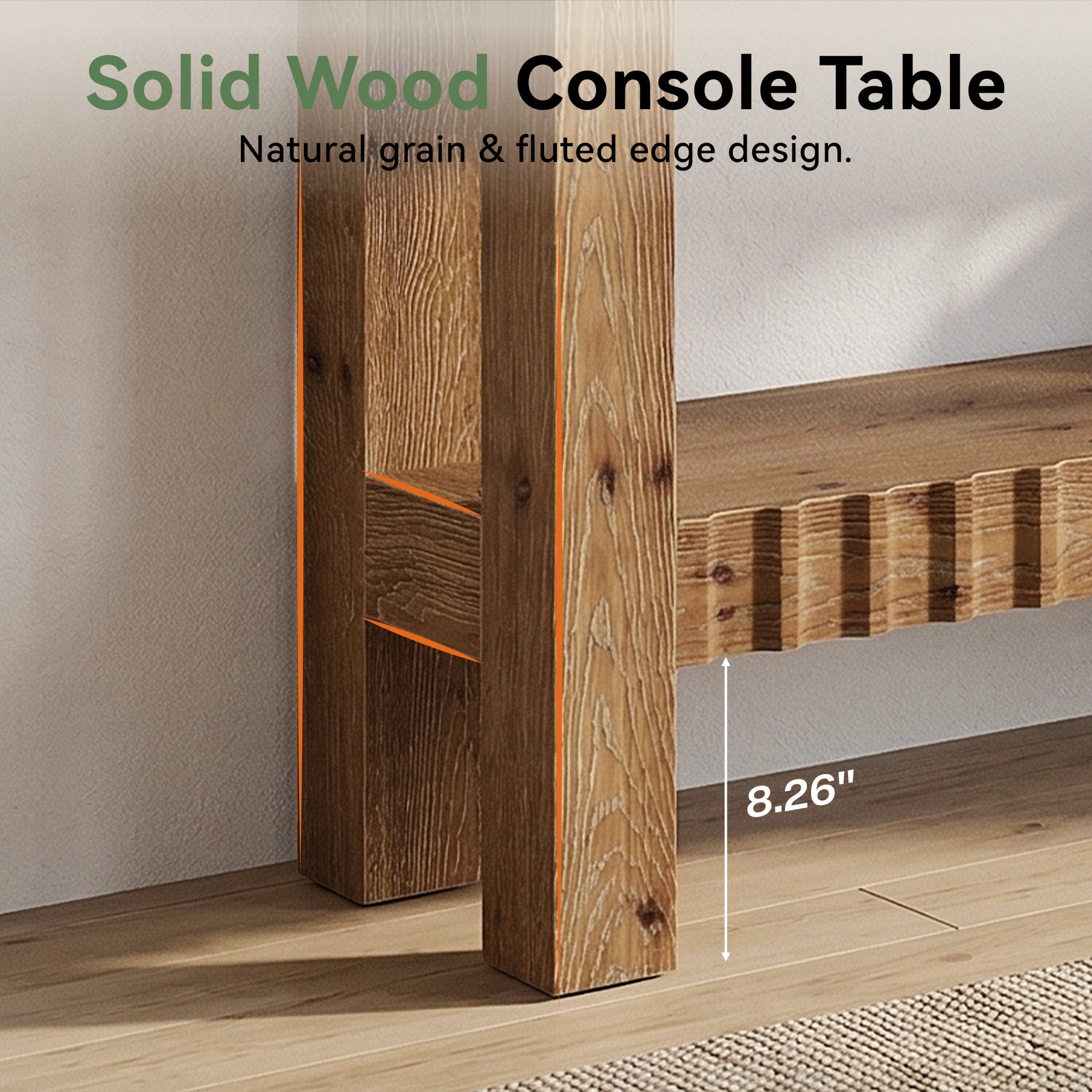 63" Console Table, Solid Wood Farmhouse Entryway Table with 2-Tier Storage