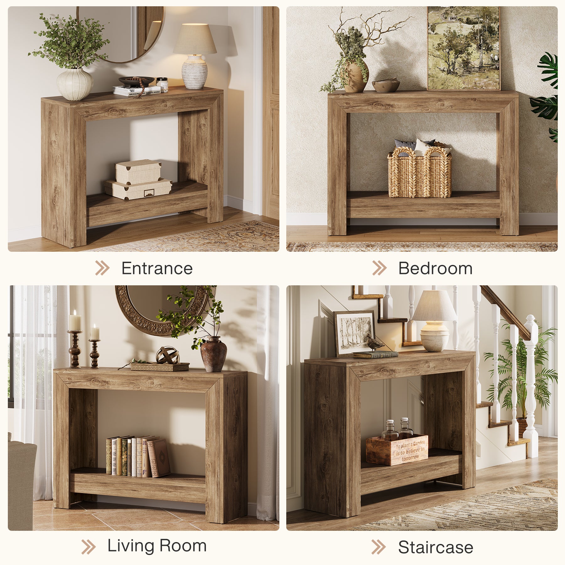 41.3-Inch Rustic Wood Console Table with Open Storage Shelves for Hallway
