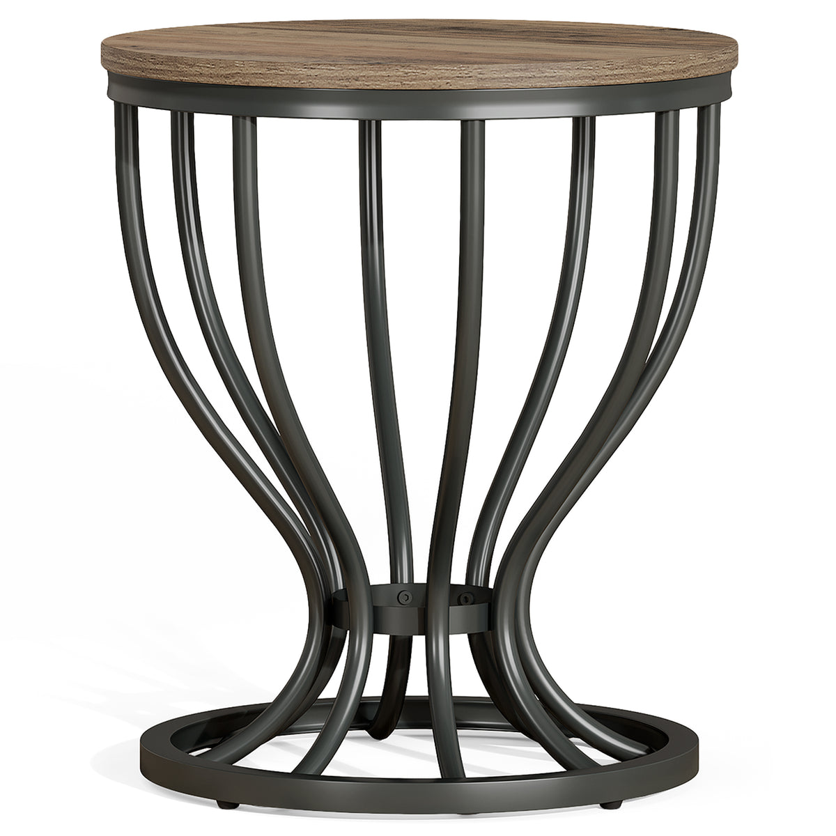 Tribesigns 19.7-Inch Round Side Table with Metal Frame, Rustic Accent Table for Living Room