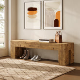 Tribesigns 63-Inch Solid Wood Entryway Bench with Sturdy Frame, Rustic Farmhouse Long Bench for Hallway Living Room and Bedroom 3