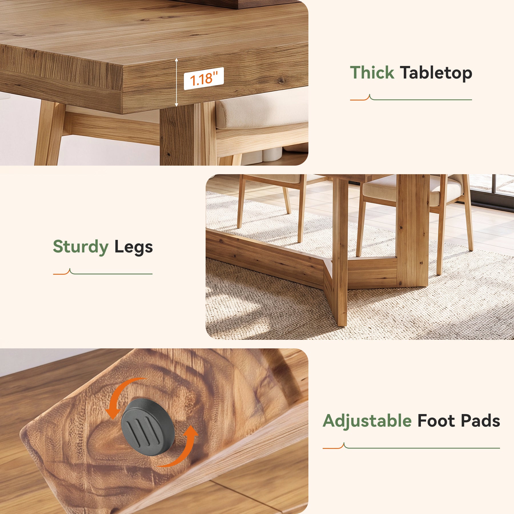 Tribesigns 63-Inch Solid Wood Dining Table for 6, Farmhouse Rectangle Table for Dining Room