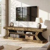 Tribesigns 63-Inch Farmhouse TV Stand with 3-Tier Storage, Curved Media Console for Living Room 3