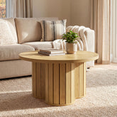 31.5-Inch Round Coffee Table, Wooden Circle Center Table with Fluted Three-Lobed Base for Living Room Apartment 3