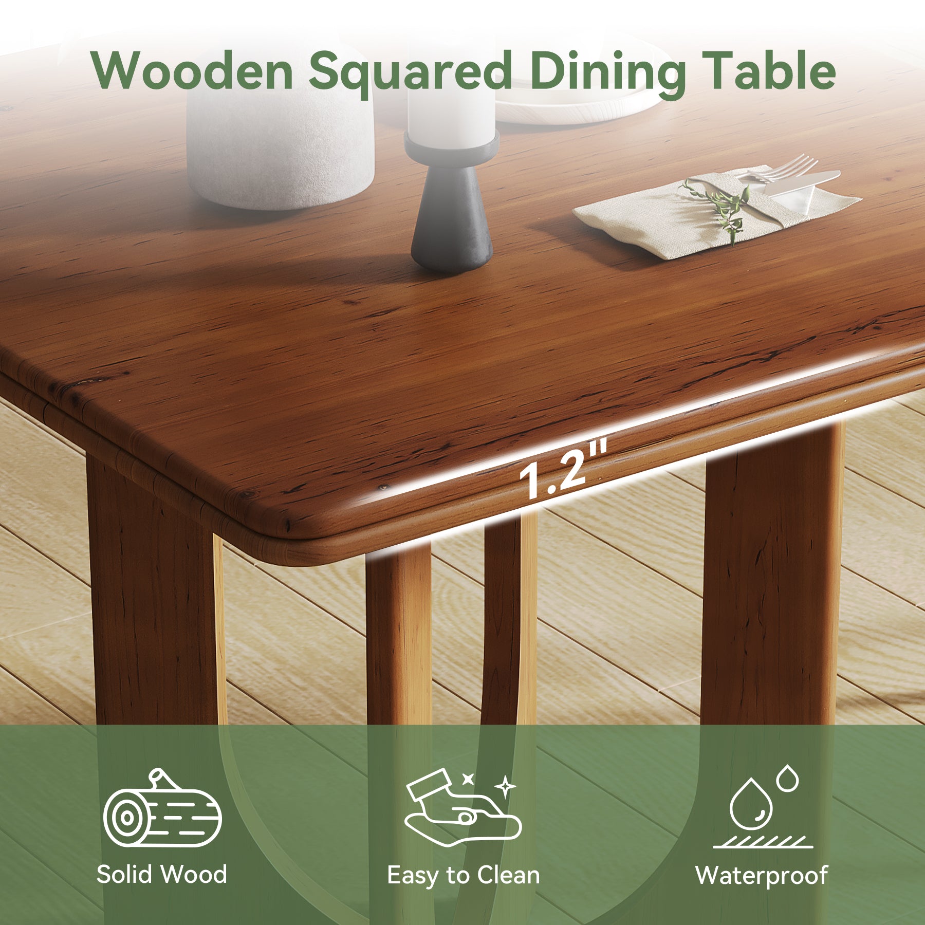 31.5-Inch Square Dining Table, Solid Wood Small Kitchen Table for 2-4 People in Dining Room Small Spaces