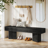 47.24-Inch Modern Indoor Bench with Black Finish and Rounded Edges，Modern Wooden Bench for Entryway 3