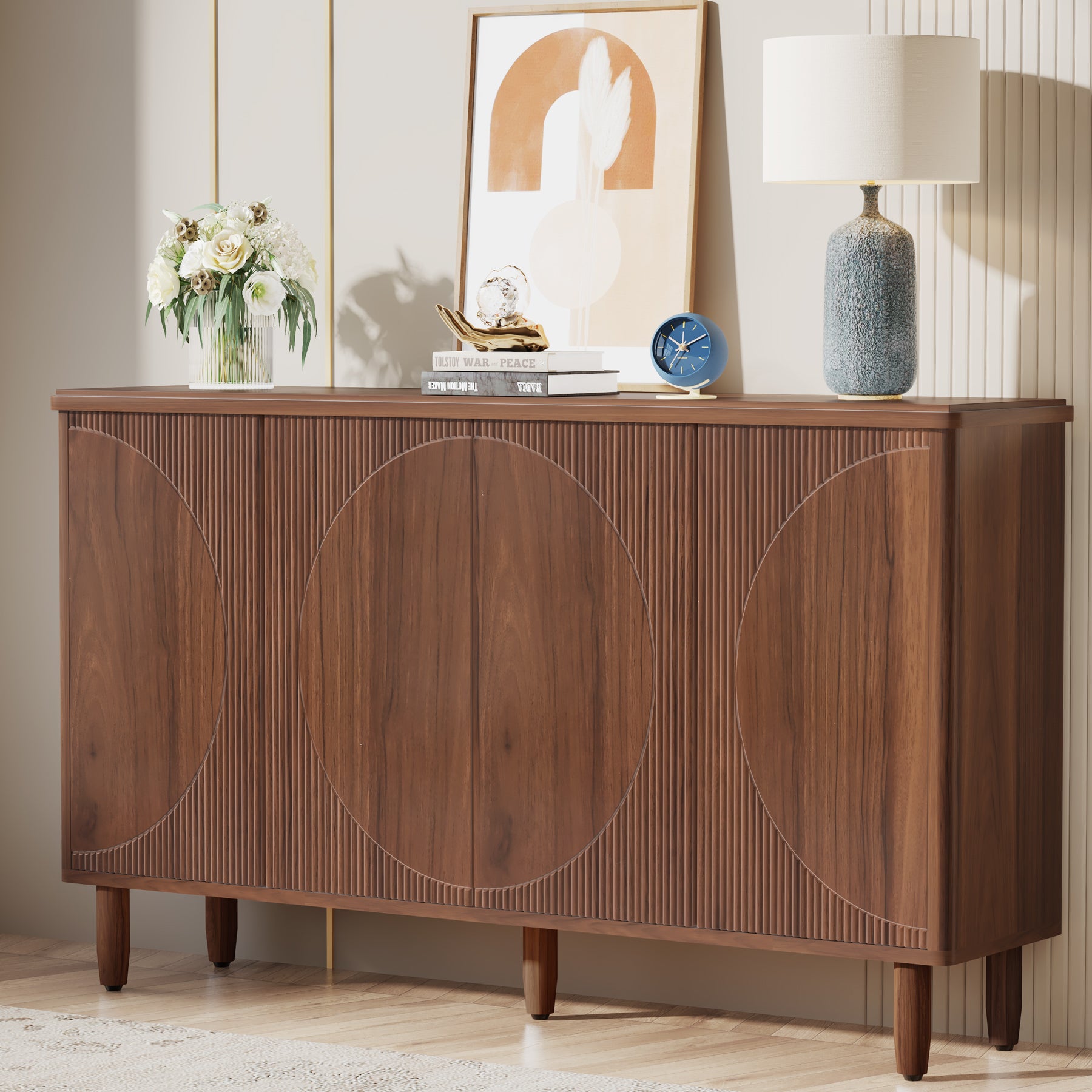 Tribesigns 59.4-Inch Modern Buffet Cabinet with Doors and 4-Tier Inner Shelves, Sideboard Storage Cabinet for Living Room Kitchen and Dining Room