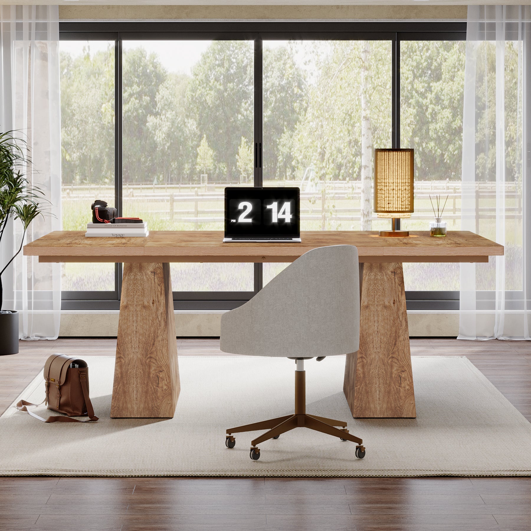 Tribesigns 63 Inch Executive Desk, Large Office Computer Desk with Double Pedestal for Home Office Conference Room