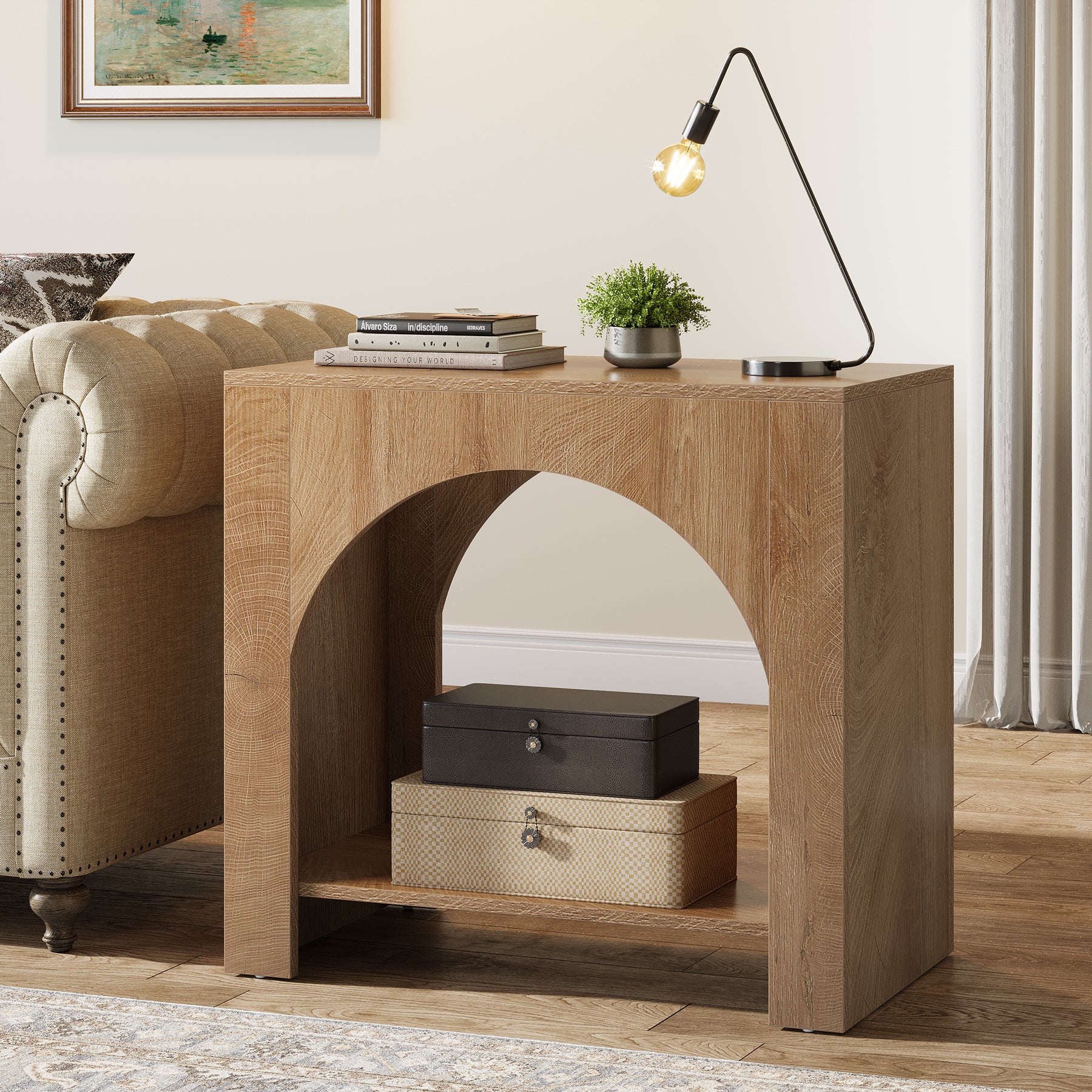 Tribesigns 27.6 Inch Farmhouse Side Table with Storage, Large Wooden End Table with Cabinet Shelf for Living Room