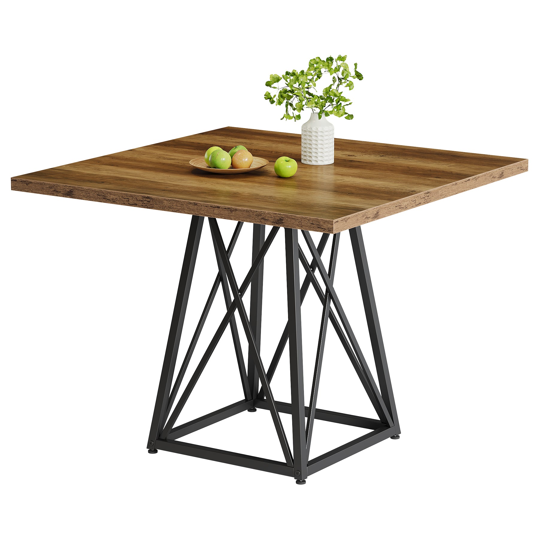 35.43" Square Table for Small Spaces, Industrial Kitchen & Dining Table with Stylish Black Frame