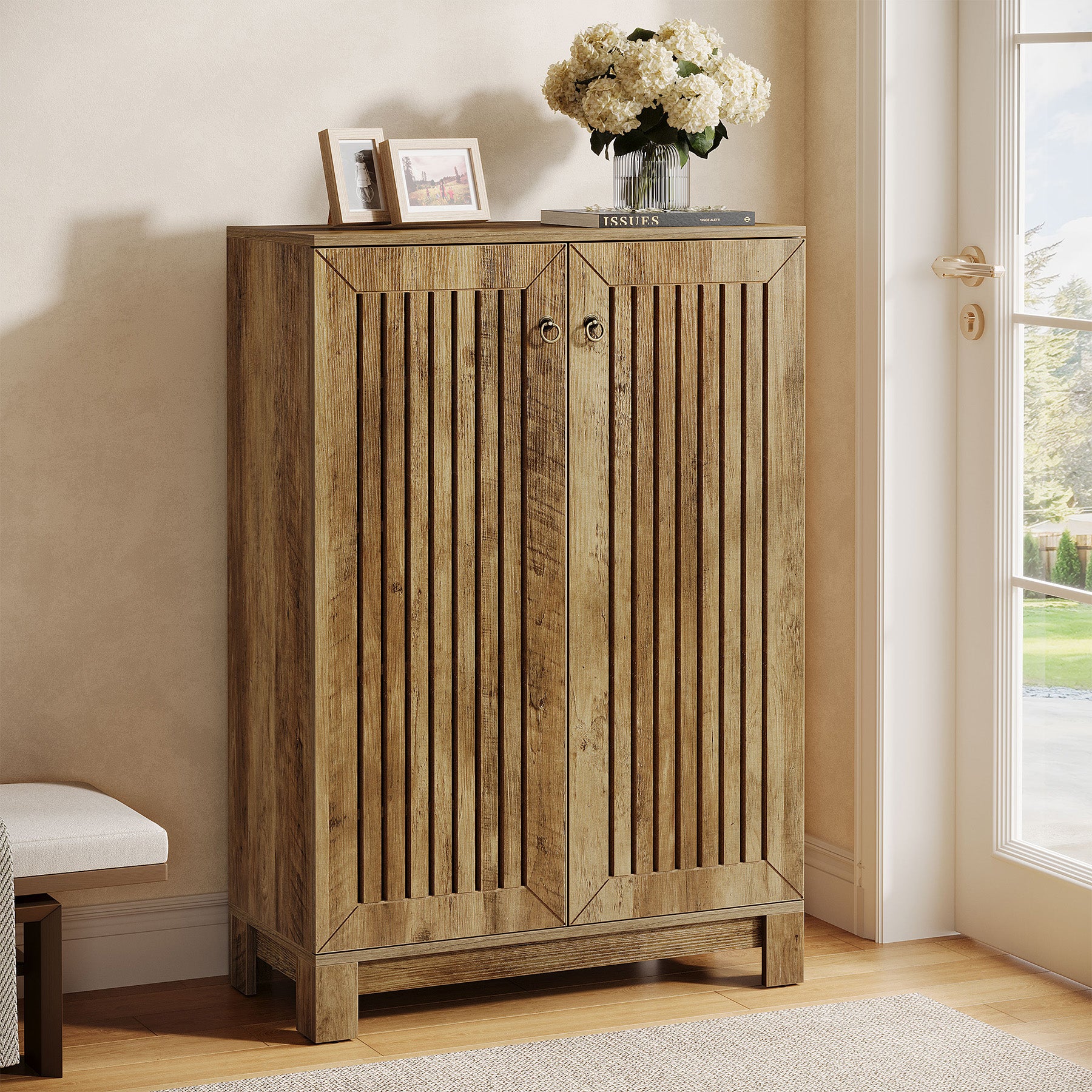 Tribesigns 43.3-Inch Shoe Cabinet with 5-Tier Storage, Wooden Entryway Organizer for Up to 24 Pairs