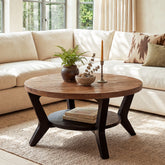 Tribesigns 31.5-Inch Solid Fir Wood Coffee Table with 2-Tier Storage, Round Table for Living Room 3