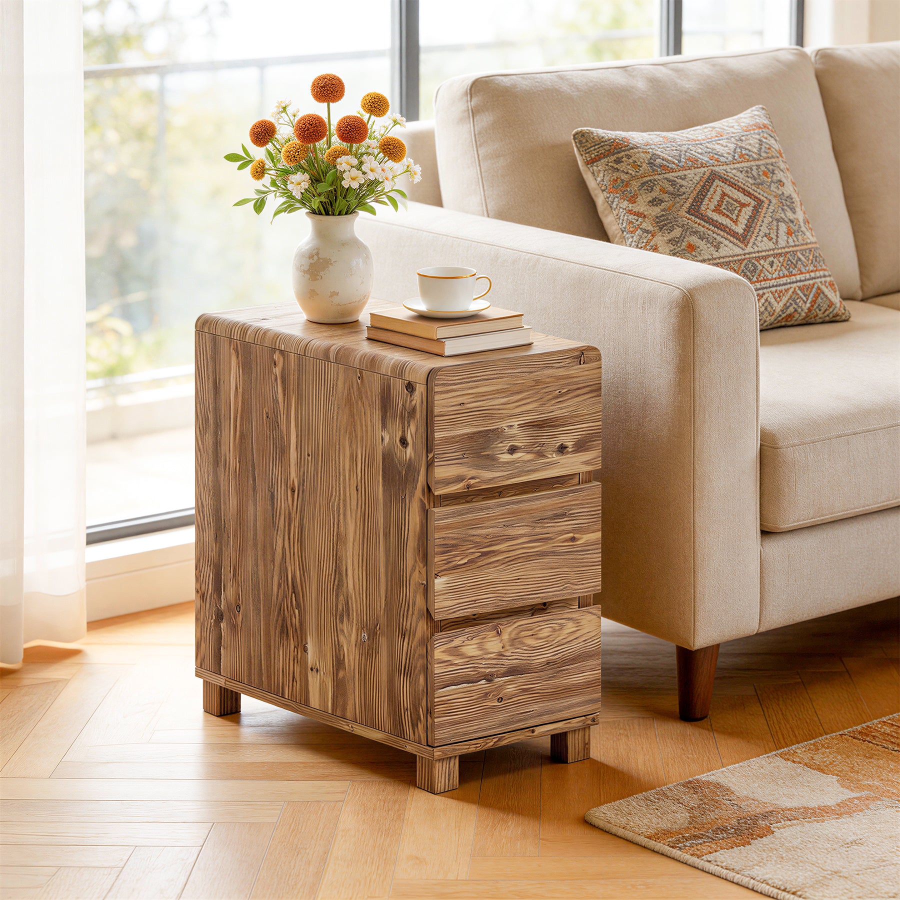 Tribesigns 23.62-Inch Solid Wood Side Cabinet, 3-Drawer Narrow End Table for Living Room Bedroom and Small Spaces
