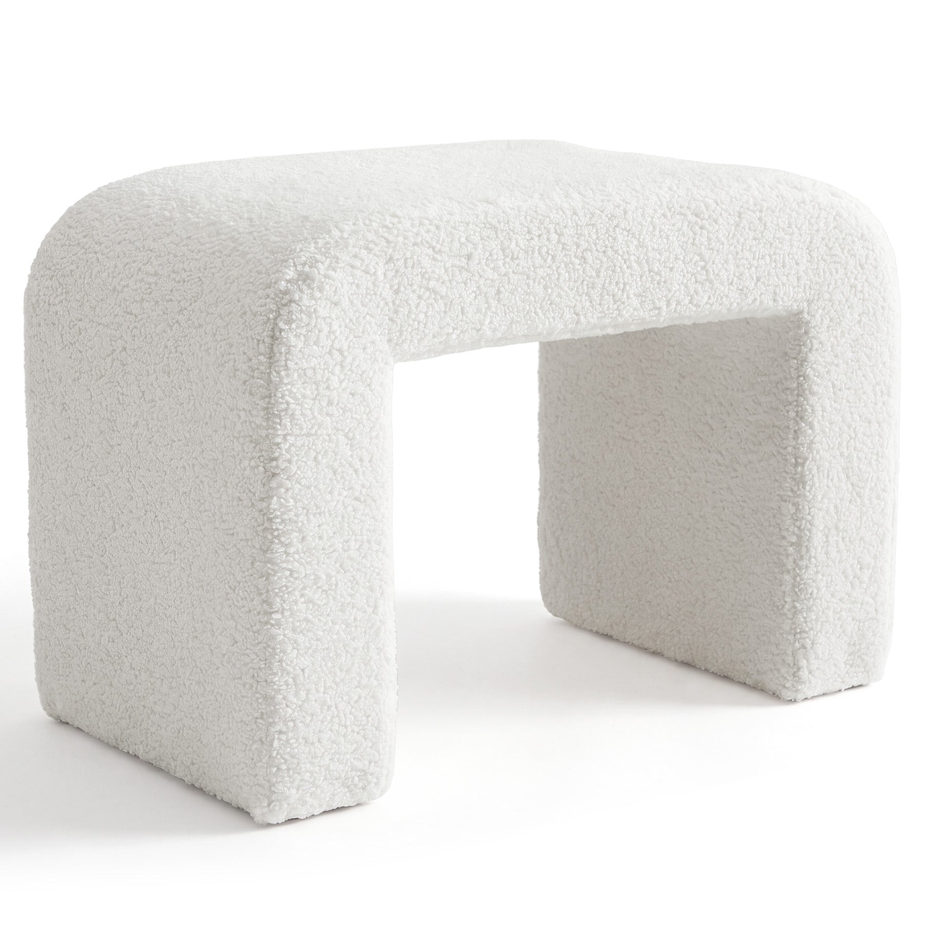 23.62-Inch Modern Vanity Stool with Faux Cashmere Upholstery, Arched Ottoman Footstool