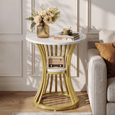 Tribesigns 20" Round End Table with 2-Tier Storage, White Faux Marble Side Table for Living Room 3