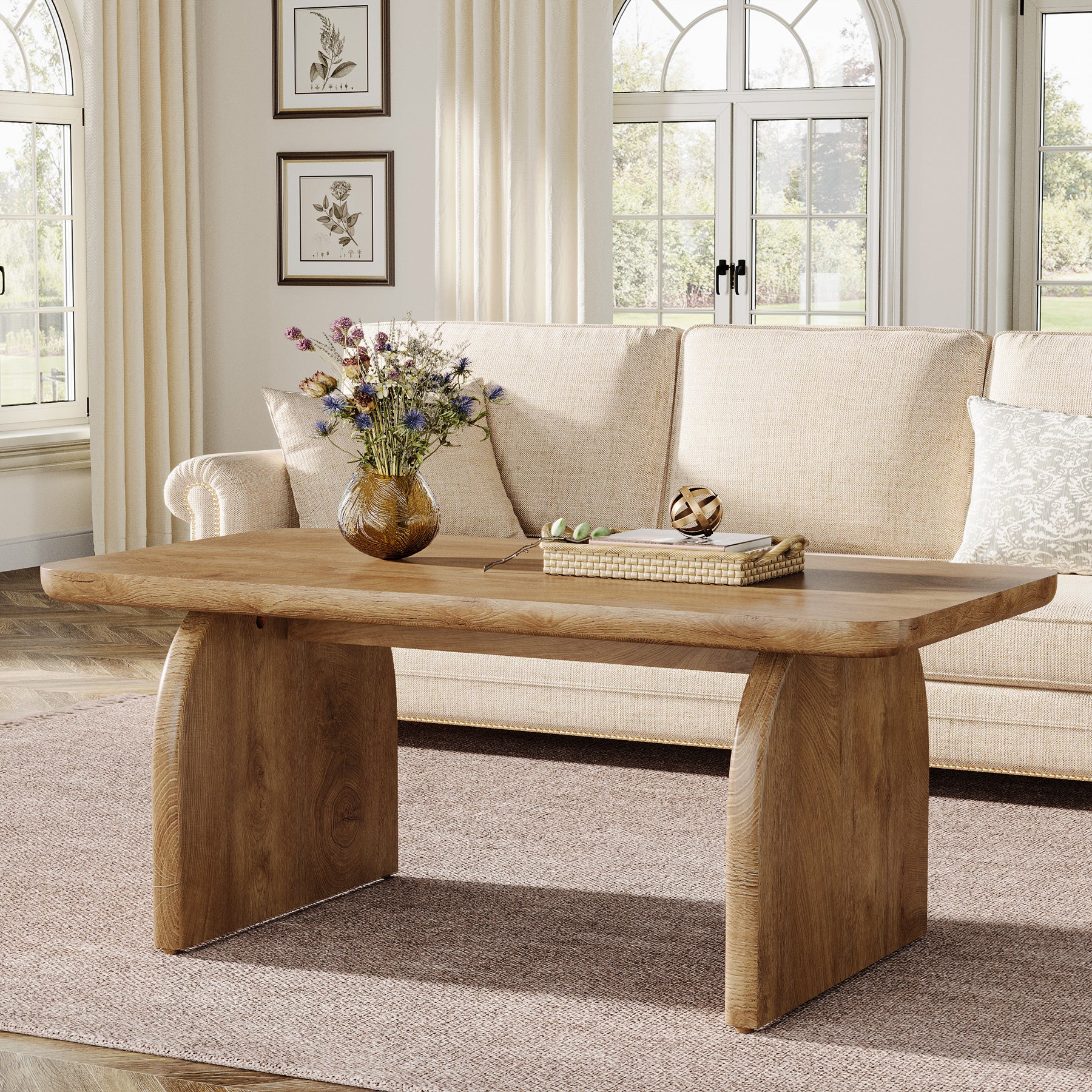 47 Inch Wood Rectangular Coffee Table, Living Room Table