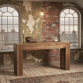 Tribesigns 63 Inch Solid Wood Sofa Table with 2 Drawers and Storage, Rustic Console Table for Living Room 3