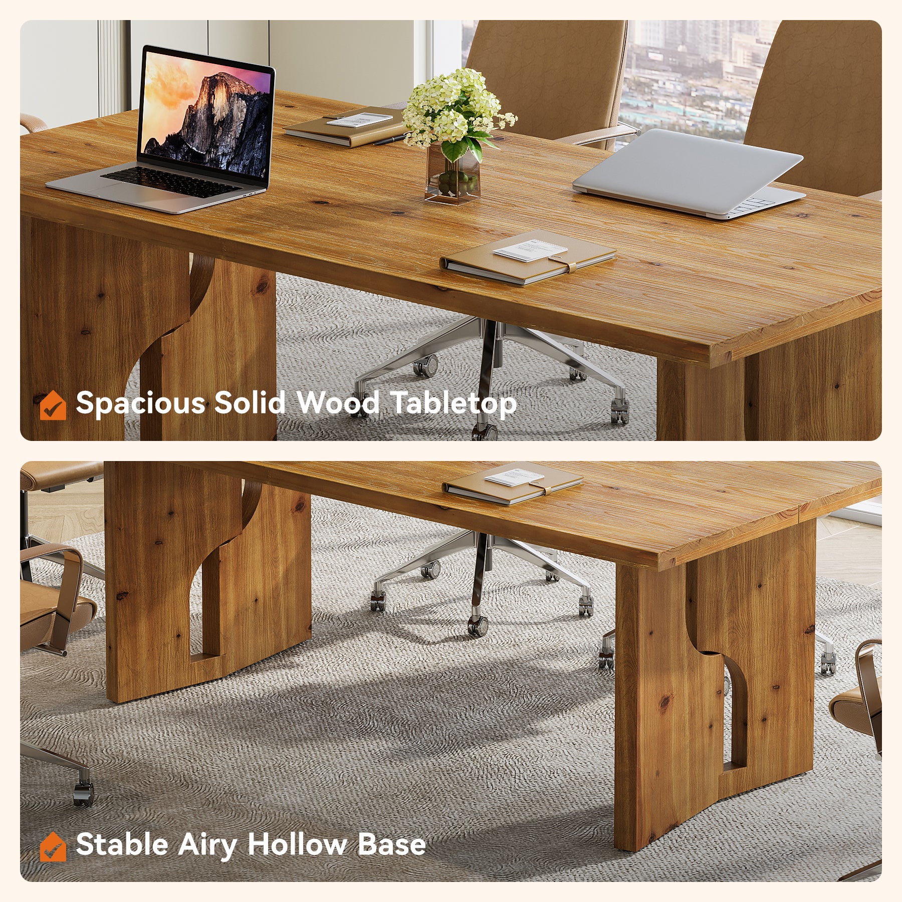 Tribesigns 63-Inch Solid Wood Executive Desk with Cutout Bases, Large Office Desk for Home Office