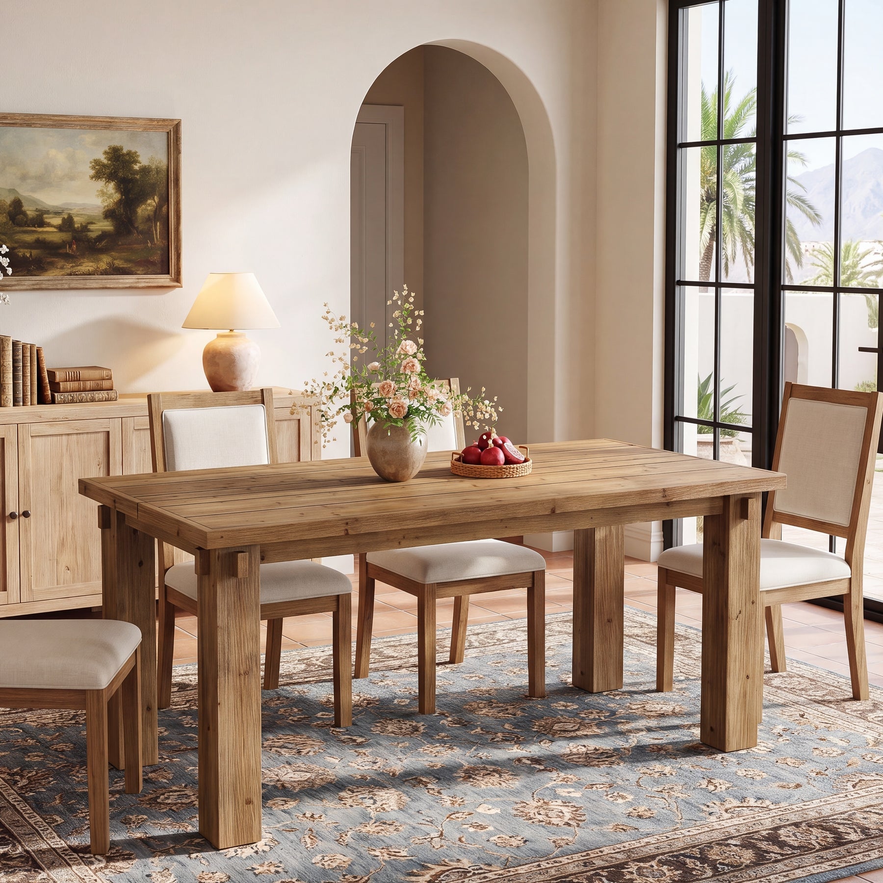 63-Inch Solid Wood Dining Table with Mortise-and-Tenon Legs, Farmhouse Table for 4-6
