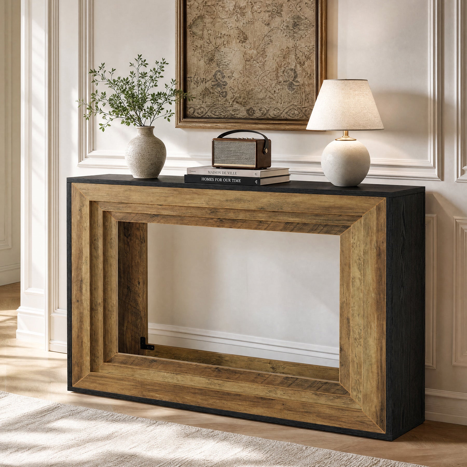 41.3-Inch Console Table with 2-Tier Storage, Farmhouse Hallway Table with Metal Brackets