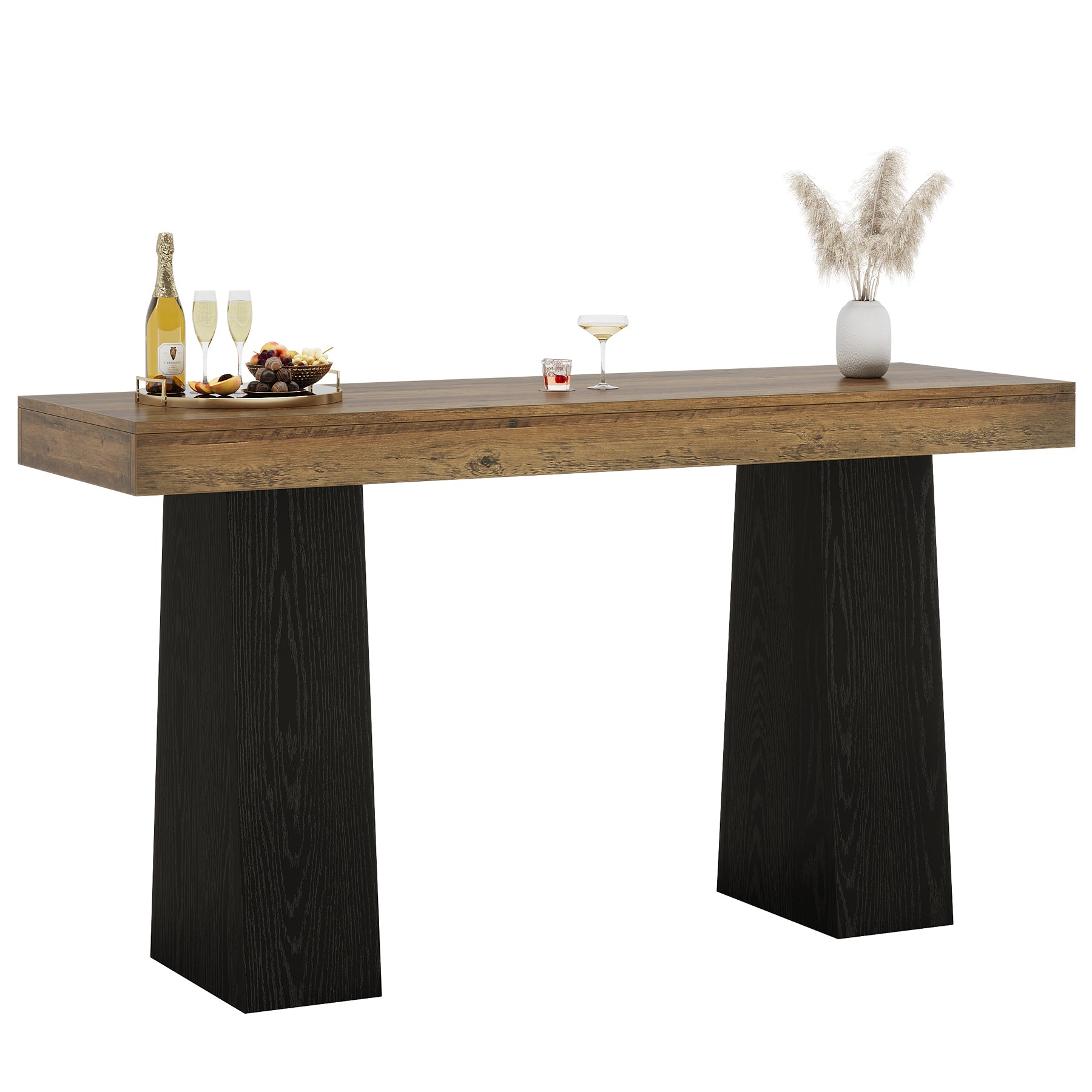63-Inch Bar Height Table with Thick Top, Rustic Wood Counter Table for Kitchen